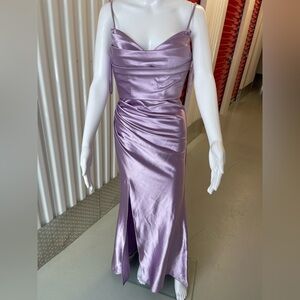 Elegant Graduation Formal Lavender Satin Slit Dress